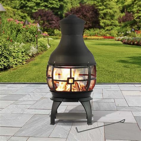 • Steel frame in hammer tone brown color tone. . Chiminea lowes